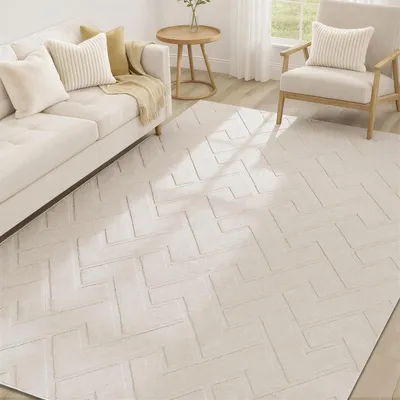Produktbild von Solidchoice - Großer beiger Teppich, 160 x 230 cm, maschinenwaschbar