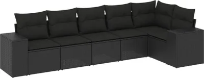 Produktbild von vidaXL 6-tlg. Garten-Sofagarnitur mit Kissen Schwarz Poly Rattan