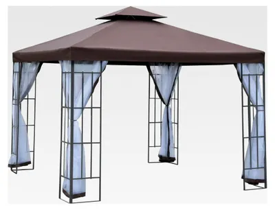 Produktbild von Gartenpavillon mit Moskitonetzen und Seitenwänden, Partyzelt mit Doppeldach, Gartenzelt 2,97x2,97m