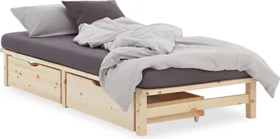 Produktbild von Homestyle4u Holzbett Jugenbett 100x200 Palettenbett mit Lattenrost 2 Bettkästen Natur