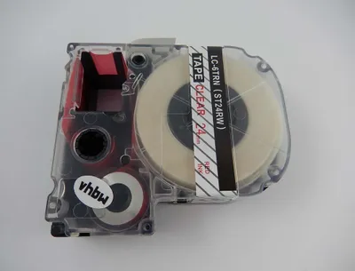 Produktbild von vhbw Schriftband-Kassette kompatibel mit KingJim SR6700D, SR750, SR950 Etiketten-Drucker 8m x 24mm Rot auf Transparent