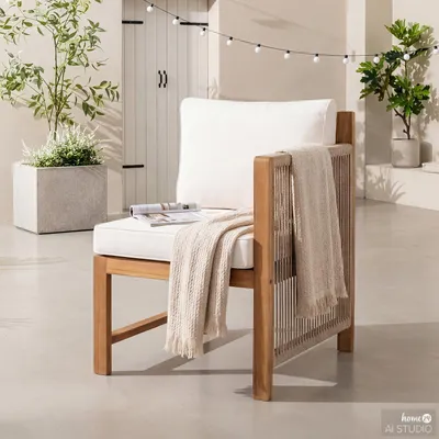 Produktbild von home24 Diningstuhl mit 1 Armlehne - Akazie Massiv / Polyester - Braun / Beige