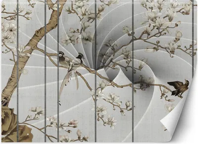 Produktbild von Vlies fototapete Vögel auf einem Zweig 3D 300x210 cm Feeby Braun inkl. Kleber einfache Montage