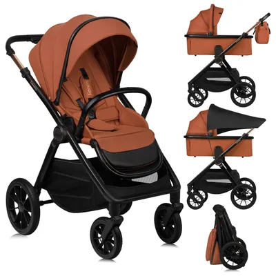 Obrázok produktu pre Detský kočík Lionelo Layla 2 v 1 – vanička a športová sedačka do 22 kg, vanička do 9 kg, otočnéPolyuretánkolesá o 360°, XXL strieška – hnedá