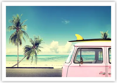 Produktbild von Poster - Poster ohne Rahmen - Auto Surfbrett Strand Ozean - 100x70 cm - Wand Bild - Wanddeko - Wandbilder - Kunstposter - Wandposter - Bilder - Kunstdruck - Wandbild - P2XAA100x70-2835