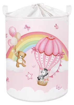 Produktbild von Omgoods – Faltbarer Wäschekorb für Kinder mit Regenbogen-Tier-Motiv – 63 Liter großer Aufbewahrungsbehälter für Spielzeug und Kleidung