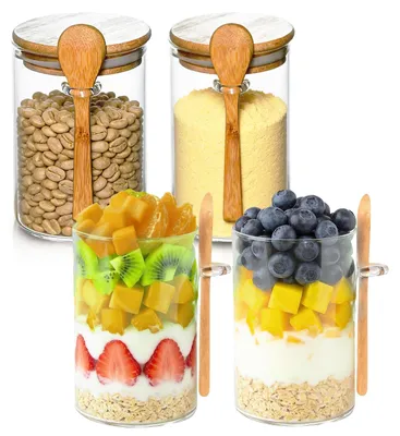 Vorratsgläser 4x600 ml mit Bambusdeckel & Löffel