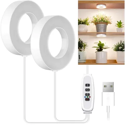 Immagine prodotto di Lampada LED da 9 cm a spettro completo per piante, ideale per piante da interno. Lampada di crescita con timer, 3 modalità di luce, dimmerabile. Set di 2 lampade
