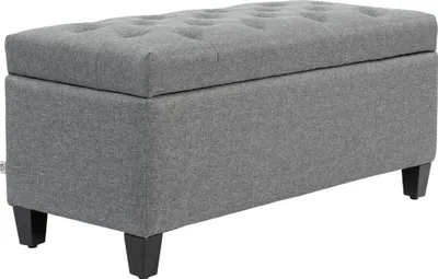 Image de HOMCOM Banc Banc rembourré avec espace de rangement Banc coffre couloir chambre salon polyester lin bois caoutchouc gris clair 100 x 40 x 44 cm