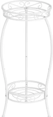 Image de 69 cm Support de plantes en métal - Support de fleurs à 2 niveaux - Support de plantes pour l'intérieur et l'extérieur - Support de pots de fleurs - Support de pots de fleurs - blanc