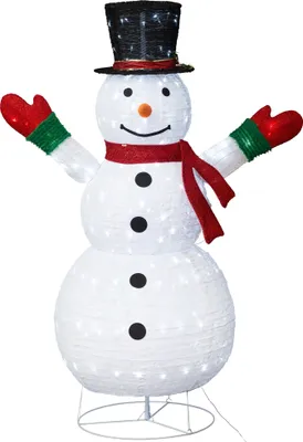 Produktbild von 180 cm Schneemann mit 200 kaltweißen Lichtern beleuchtet für Außen (geschützt) und Innen, Funkeleffekt, zusammenfaltbar