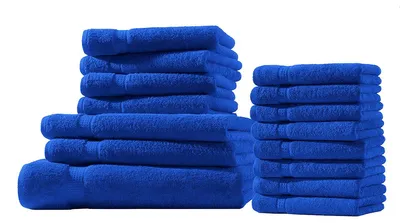 Produktbild von XXL-Set 15tlg Frotteetücher Elegance 100% Baumwolle 500 gsm Gästetücher Handtücher Duschtücher Badetücher royalblau