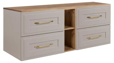 Produktbild von Badezimmer-Unterschrank-Set, Kaschmir / Eiche Craft, 140 (2 x 60 + 20) x 46 x 58 cm, 3 Grifffarben zur Auswahl