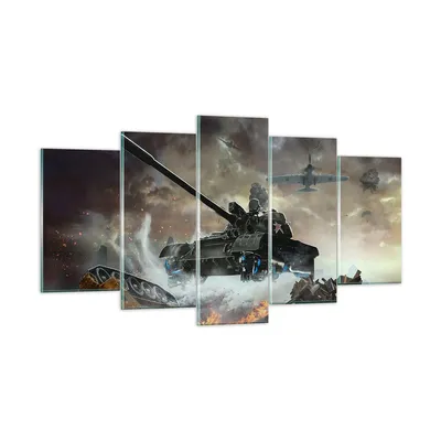 Produktbild von Bilder auf glas - Krieg Panzer Airplain Schlacht - 160x85cm - Glasbilder - Wandbilder - Kunstdruck - zum Aufhängen bereit - Wanddekoration aus Glas - Glas Bilder - Wandbild auf Glas - GEA160x85-2936