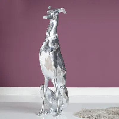 Produktbild von cagü: Design Deko Skulptur Windhund [GALGO] Español Silber aus poliertem Aluminium 70cm Höhe, Echter Wohnaccessoire Designklassiker!