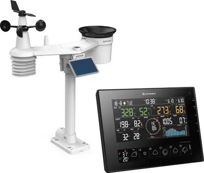 A weather station and its display unit are shown against a white background.