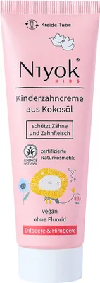 Produktbild von Niyok Bio Zahncreme für Kinder (75ml) - Natürliche Kinder Zahnpasta ohne Fluorid - Schützt Zähne & Zahnfleisch, Kinderzahncreme, Erdbeere & Himbeere