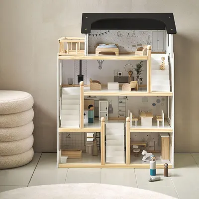 Produktbild von Petite Amélie Großes Puppenhaus aus Holz H80 cm - Weiß & Schwarz