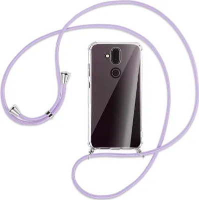Produktbild von Handykette Backcover-Schutzhülle mit Band (Metall silberfarben) für Nokia 8.1 - violett