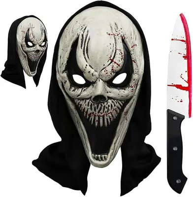 Produktbild von Scream Masken, Latex Ghostface Maske mit Blutiges Messer, Halloween Kostüme cosplay Party Zubehör,Karneval Party, Maskerade