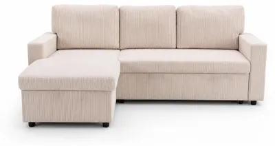Image de Best Mobilier Meiya - Canapé d'angle réversible 4 places convertible avec coffre en velours côtelé , Beige