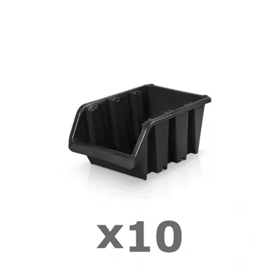 Produktbild von 10 Stück Lagerboxen schwarz 11,5x8x6 cm, stapelbar, nestbar, mit Wandhalterung