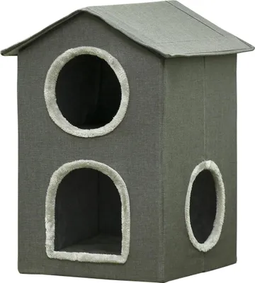 Obrázek produktu pro Domeček pro kočky - 2patrový - Omyvatelné polštáře - Vlna - 42 x 46 x 59,5 cm - Šedá barva