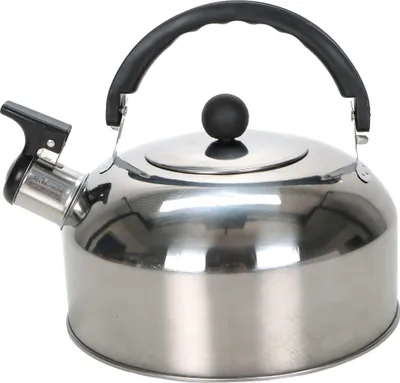 Produktbild von Flötenkessel aus Edelstahl für alle Herd-Arten, Outdoor für Gas-Kocher geeignet, mit Signalflöte, abnehmbarem Deckel, Flöte und isolierter Tragegriff klappbar, Vol. ca. 2 Liter