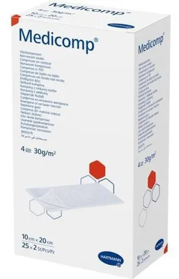 Produktbild von Hartmann Medicomp Vlieskompressen steril 10x20 cm 4-fach | Packung (50 Stück)