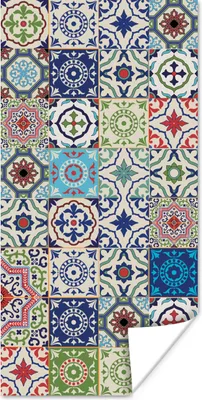 Produktbild von MuchoWow® Poster Blumen - Muster - Grün - Blau 60x120 cm - Wandschmuck