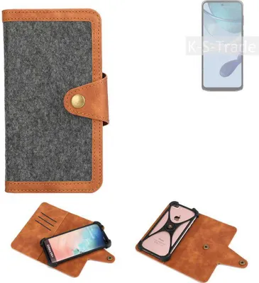 Produktbild von K-S-Trade Schutzhülle Handyhülle kompatibel mit Motorola Moto G53 5G Filz Hülle Kunst-Leder dunkelgrau braun (1x)