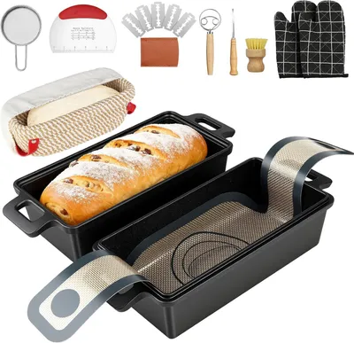 Produktbild von Brotbackform mit Deckel aus Gusseisen, 2-in-1-Brotbacktopf für Sandwichbrot, Bananenbrot, Kuchen und Hackbraten, Schwarz