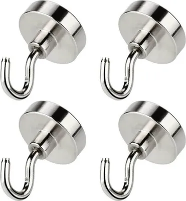 Produktbild von Magnethaken extra stark für Grill 1,5 kg Neodym Magnethaken Edelstahlmagnete 4 Stück 1 x 3,15 cm