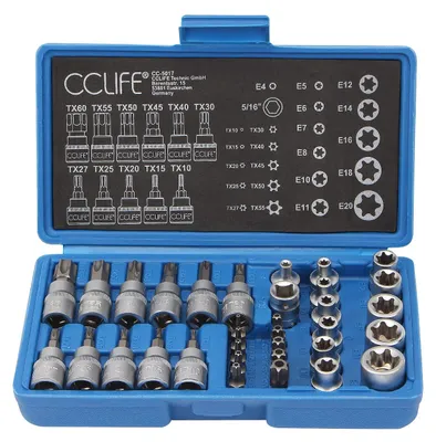 Immagine prodotto di Set di chiavi a bussola, 34 pezzi, con inserti Torx e chiavi a bussola da E4 a E20, e inserti Torx da T10 a T60