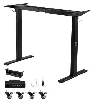 Zdjęcie produktu dla Regulowany elektrycznie stelaż biurka - czarny - udźwig 125 kg - długość 104-160 cm