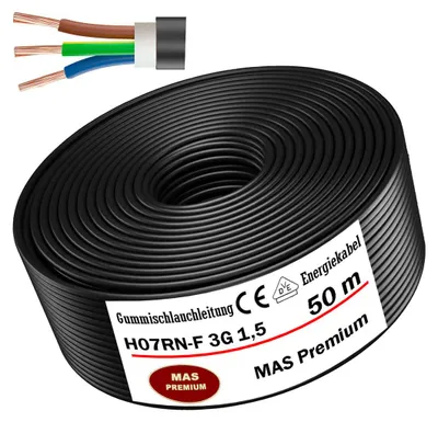 Produktbild von 50m Gummischlauchleitung Baustellenkabel H07RN-F 3G1,5 Flexibel für Geräten