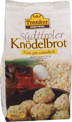 A bag of Trenker Südtirol Knödelbrot with ingredients shown.