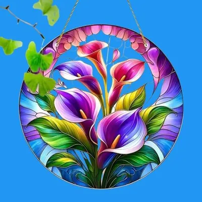 Produktbild von GKA XL Sonnenfänger Calla bunt 20 cm Buntglas Lichtfänger Fensterbild Fenster Fensterschmuck Fensterdeko