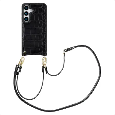 Image de Selencia Nova Croco Phone Case avec cordon et porte-cartes pour le Samsung Galaxy S25 - Noir
