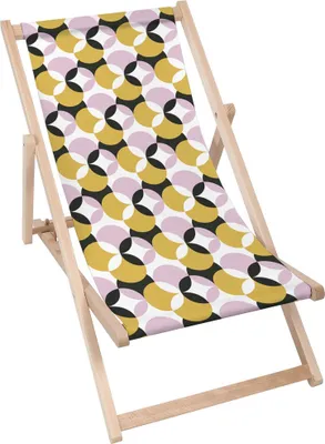 Produktbild von Dreamroots Liegestuhl klappbar Holz bis zu 130 kg, Sonnenliege klappbar mit 3-stufiger Neigungsregulierung der Rückenlehne, Vintage Geometric