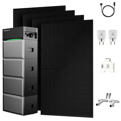 Produktbild von Balkonkraftwerk mit Speicher, Sunpura S2400 mit 3x B2400 Erweiterungsakku, 2000W Solarpanel, Smart Zähler & 2x Plug, 4x Balkon-Halterung Silber