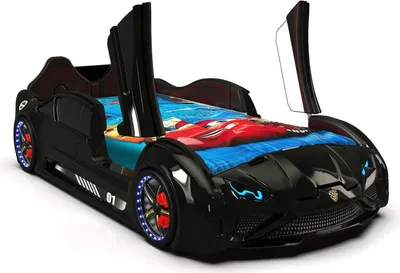Produktbild von Bullet Kinderbett Rennwagen Schwarz 90x190 cm mit LED, Sound & Türen als Rausfallschutz