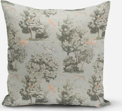 Produktbild von SCHÖNER LEBEN. Kissenhülle aus Baumwolle Bäume Fuchs und Hasen mint Größe 80x80cm (HxB) 80x80cm (HxB) Größe