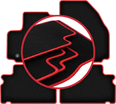 Produktbild von Fußmatten Automatten Velours Schwarz/Rot für Ford Galaxy MK2 2006-2011 Set 4-tlg