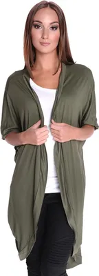Produktbild von Damen Cardigan Poncho Mantel Lang Asymmetrisch 3/4 Arm; S/M; Khaki