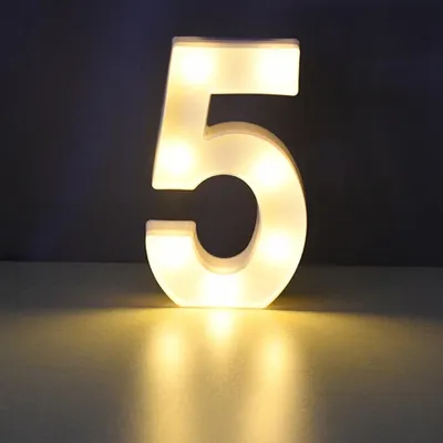 Image de Chiffre lumineux LED 3D, 22 cm Chiffre 5