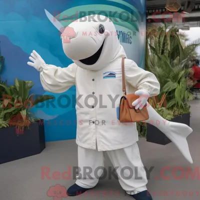 Obrázok produktu pre Maskot spoločnosti REDBROKOLY, biely kel, je oblečený v nohaviciach typu chinos a má na sebe rukavice
