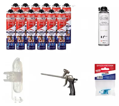 Produktbild von POLYNOR PUR-Wärmedämmung in der Dose PRO - Komplettset mit 28 Teilen - 12 Schaumstoffe - Schaumpistole - Sprühbare Wärmedämmung - Dämmung von Wänden, Dächern, Decken, Rohren - Aerosol 750 ml
