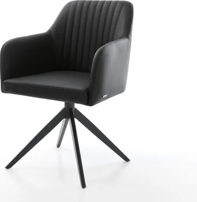 Produktbild von DELIFE Drehstuhl Greg-Flex Echt-Leder Schwarz Kreuzgestell breit Schwarz 360° drehbar Wippfunktion Taschenfederkern
