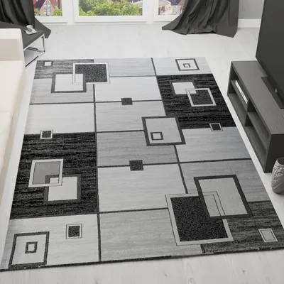 Produktbild von Moderner Designer Teppich Kariert, Retro Design in Grau - T5082, Maße:200 cm x 290 cm
